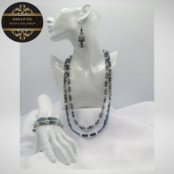Blue and Silver Colour Beaded Jewelry Set - Picture 1 of 5